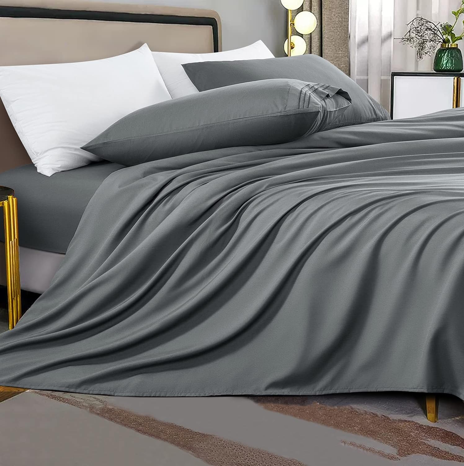 Shilucheng Juego de sábanas, sábanas transpirables y refrescantes, sábanas de microfibra suave de 1800 hilos, ropa de cama cómoda con bolsillos de