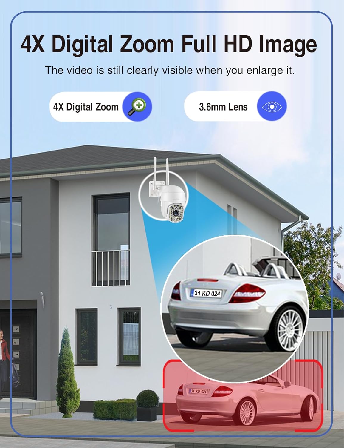 Cámara de seguridad 1080P para exteriores, cámara inalámbrica de 360 grados para el hogar de 2.4G con audio de 2 vías, visión nocturna a color,