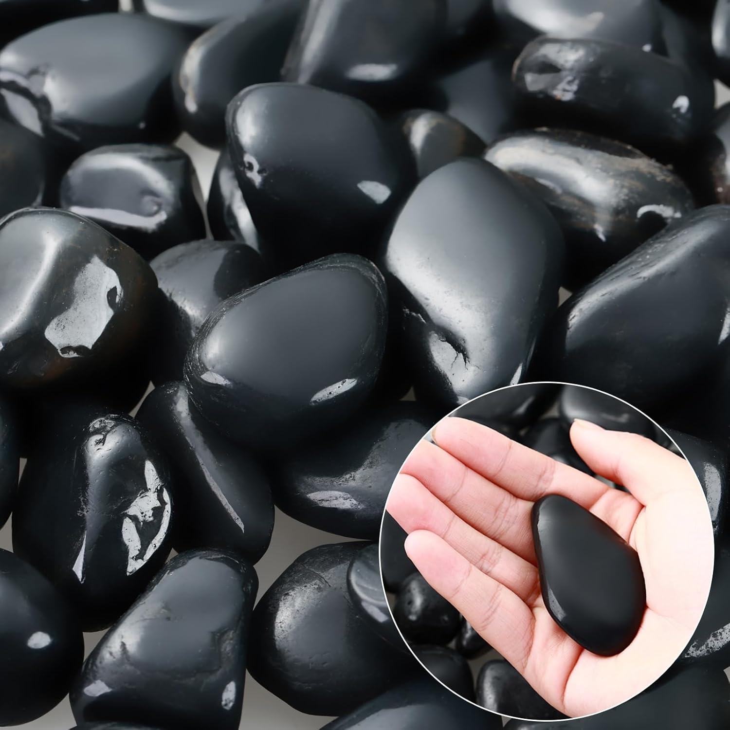 Rocas naturales de río para plantas de 1 a 2 pulgadas, grandes piedras pulidas para jardín, grava de acuario negra para pecera, guijarros