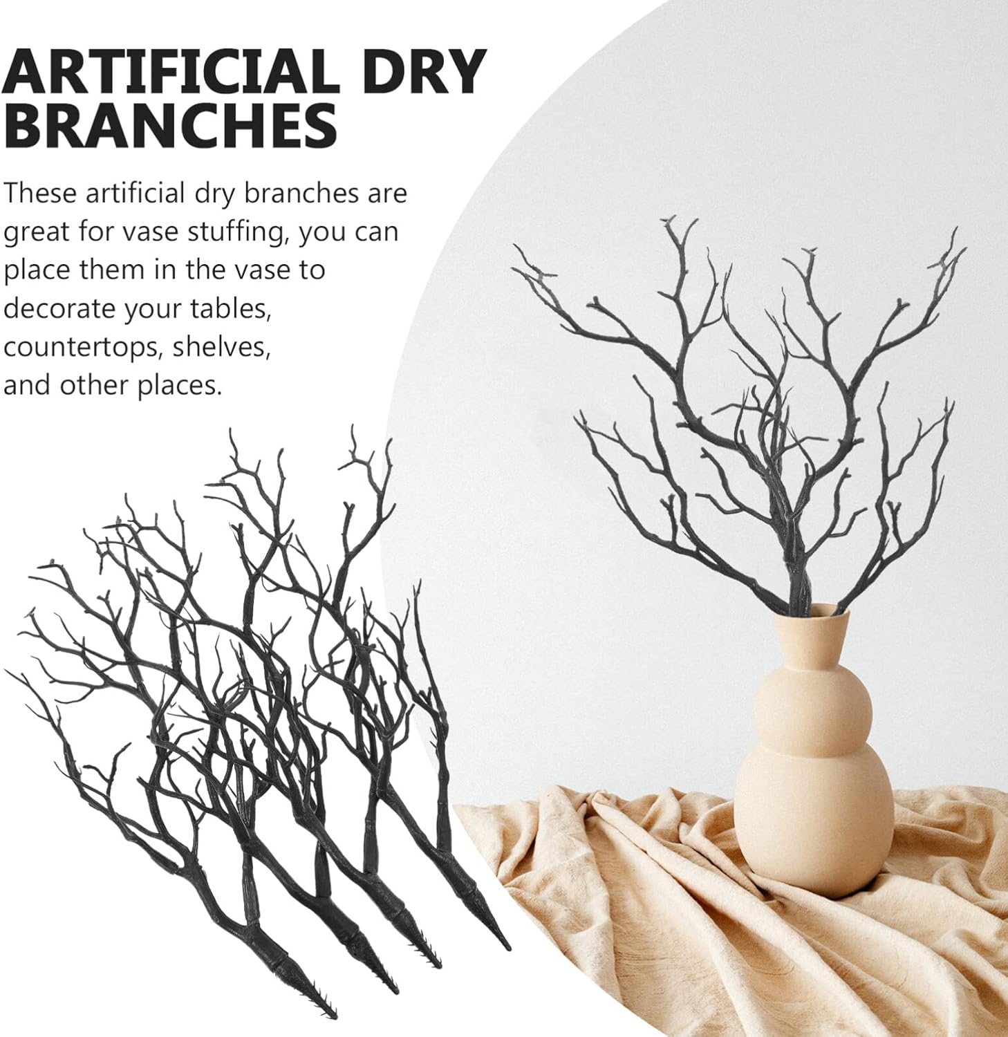 VICASKY 4 ramas de árbol secas de cuernos artificiales, ramas de asterna de bruja artística, ramas decorativas de plástico de simulación, ramas