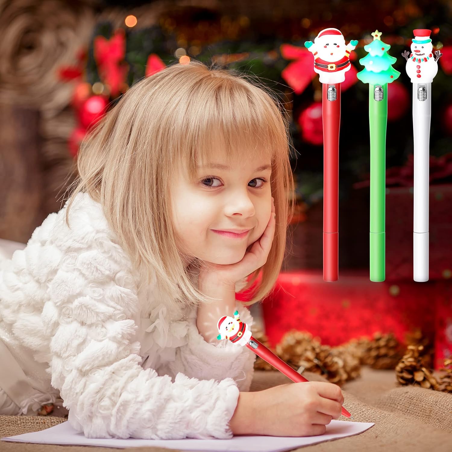 Meanplan 36 bolígrafos LED de Navidad, bolígrafo de escritura con luz para estudiantes, bolígrafo ligero y divertido para Navidad, decoración del