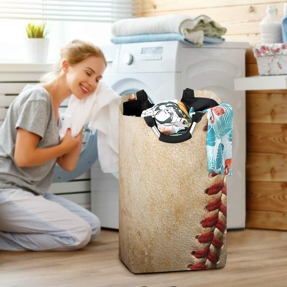 ALAZA Cesta de almacenamiento grande con asas para pelotas de béisbol, estilo vintage, para ropa sucia, con asas, para cestas de regalo, dormitorio,