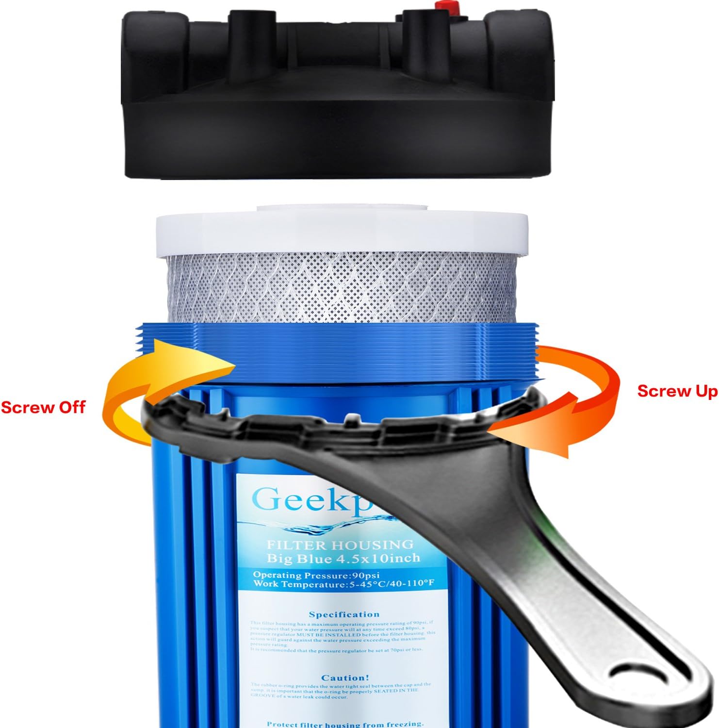Geekpure Filtro de agua de bloque de carbono de 20 pulgadas que elimina olores de sabor a cloro para filtración de toda la casa, 4.5 x 20 pulgadas