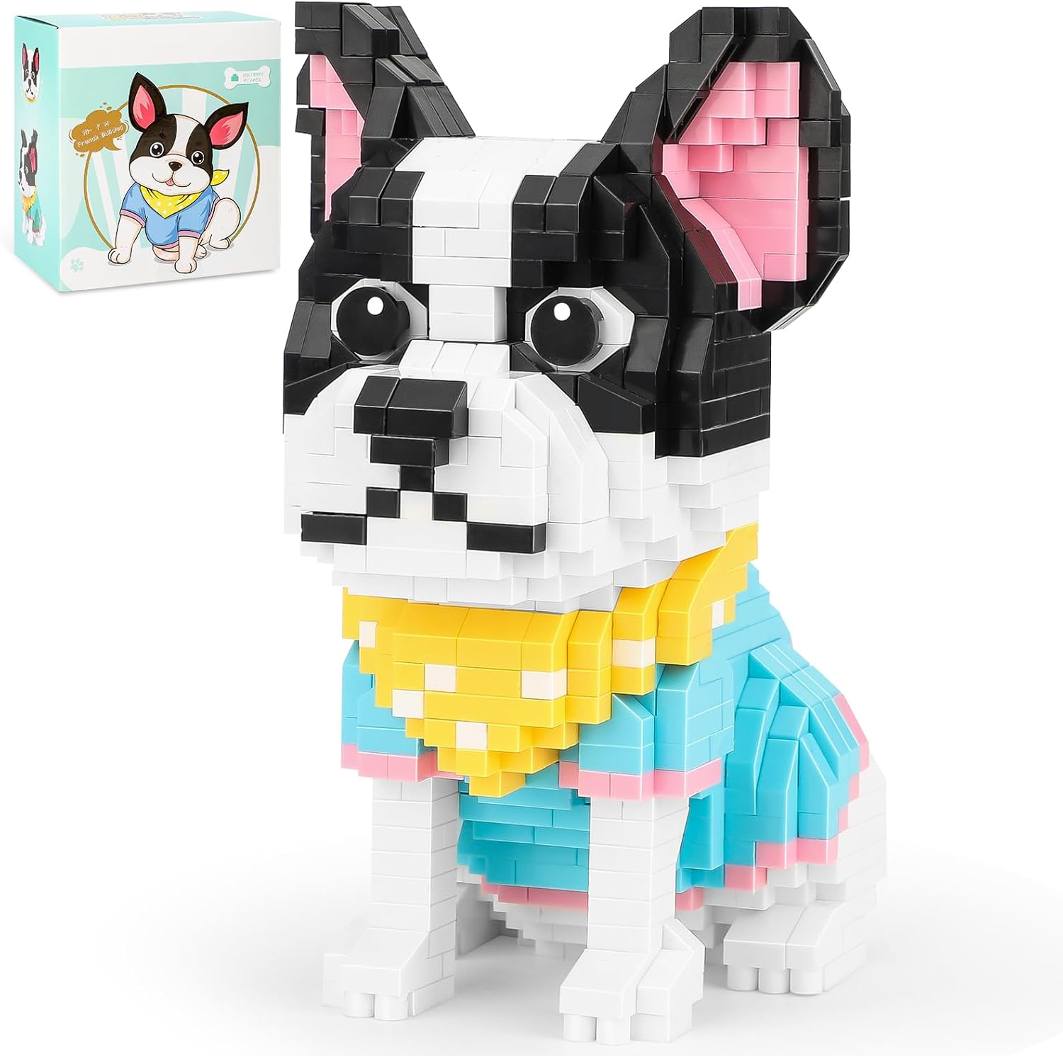 QLT – Kit de microbloques de construcción de animales lindos, juguetes de construcción de microladrillos de bulldog francés para adultos, recuerdos