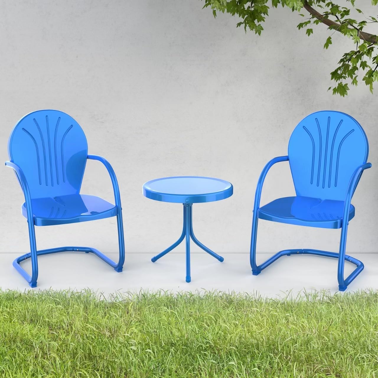 EFURDEN Juego de bistró para exteriores, sillas de metal retro para patio, juego de muebles de porche de 3 piezas para piscina, jardín, cubierta,