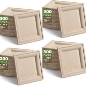 Zhehao Paquete de 300 platos cuadrados de papel desechables resistentes, platos cuadrados elegantes de caña de azúcar, platos de fiesta para Zhehao Paquete de 300 platos cuadrados de papel desechables resistentes, platos cuadrados elegantes de caña de azúcar, platos de fiesta para