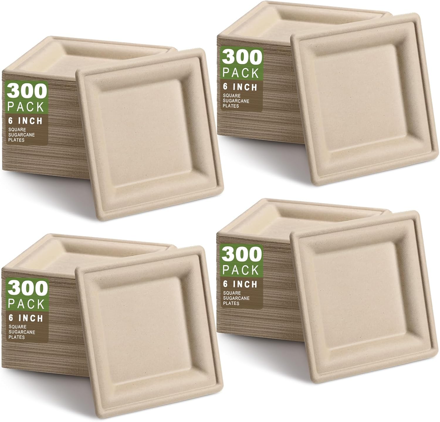 Zhehao Paquete de 300 platos cuadrados de papel desechables resistentes, platos cuadrados elegantes de caña de azúcar, platos de fiesta para