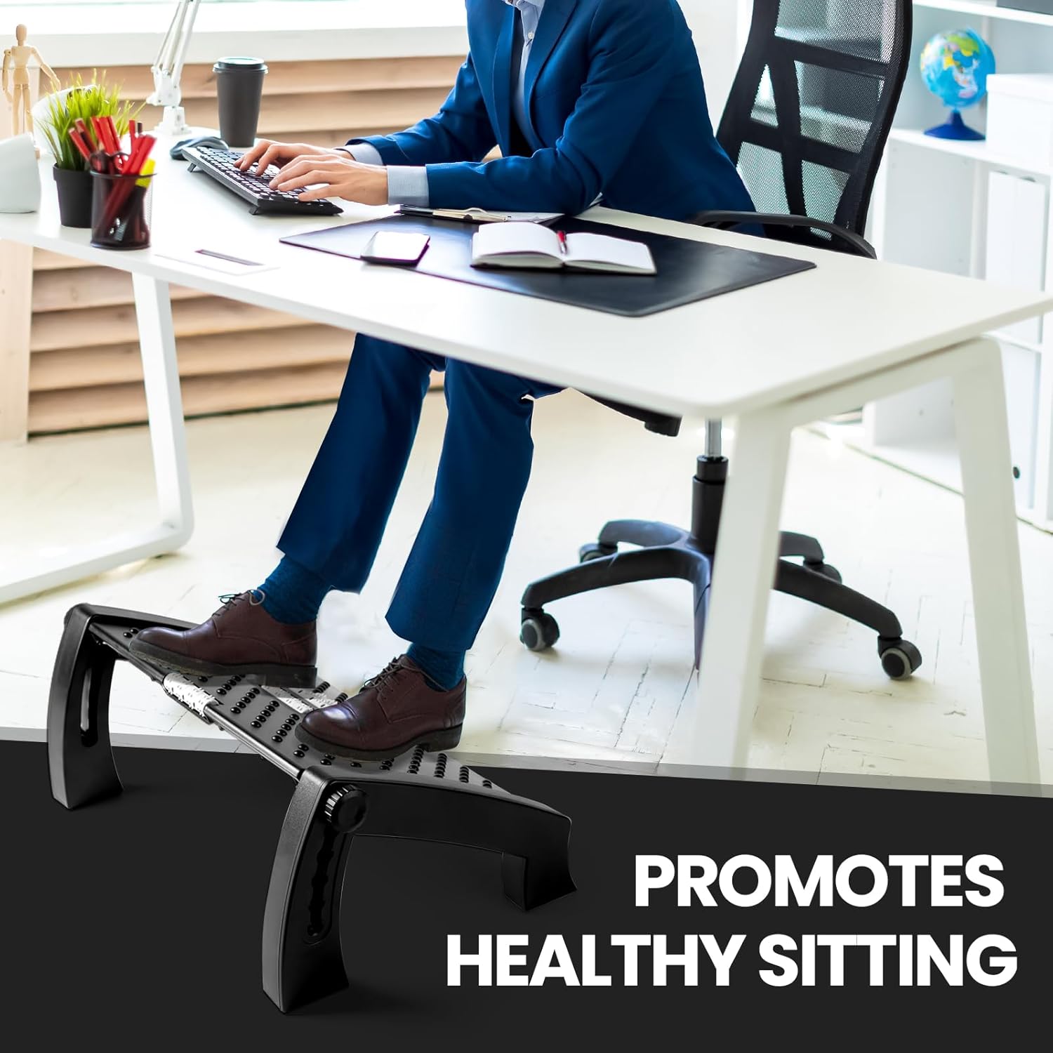 Reposapiés para debajo del escritorio en el trabajo, reposapiés de altura ajustable, taburete ergonómico con rodillo de masaje para aliviar la