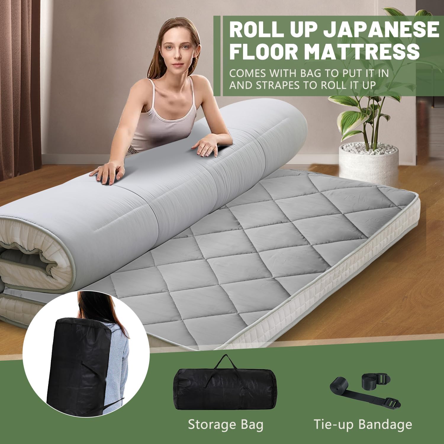 Colchón japonés de suelo futón, cubrecolchón plegable grueso de tatami, colchón enrollable, tapete plegable para dormir, tumbona transpirable,
