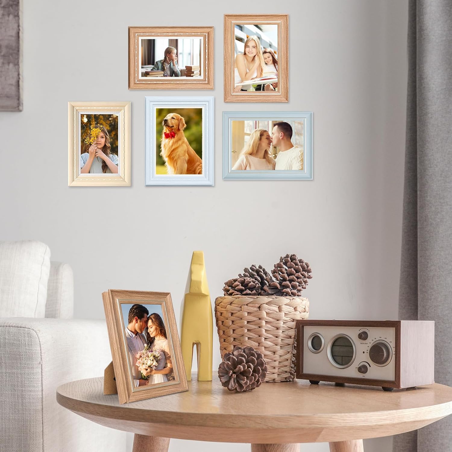 Juego de 4 portarretratos de madera de 5 x 7 pulgadas, para mesa o pared, para fotos, pinturas, paisajes, carteles, obras de arte, color marrón