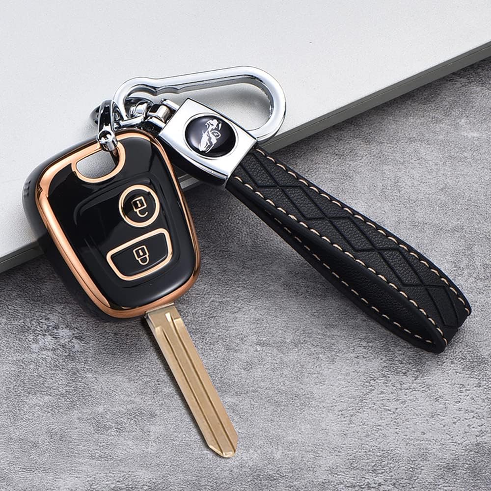SANRILY Funda de llavero de TPU con borde dorado de 2 botones para Peugeot 206 107 207 307Citroen C1 C2 C3 C4 Picasso para Toyota Aygo Accessories