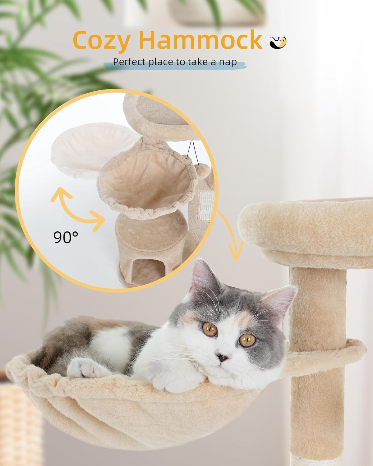 Aechonow Torre de árbol para gatos pequeños de interior con condominio y hamaca profunda, torre para gatos con poste rascador de sisal natural y
