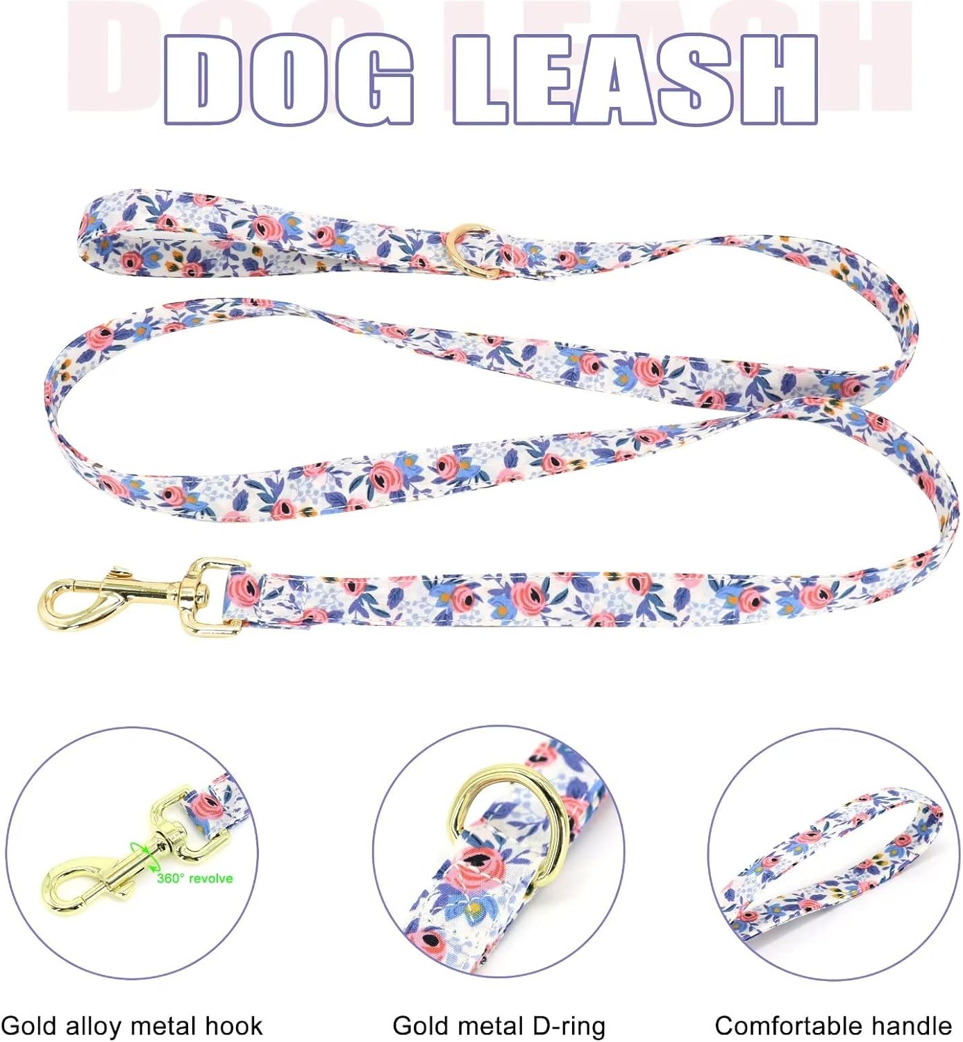 Beirui Juego de arnés y correa para perro con bonito diseño floral, arnés de malla suave ajustable para perro con correa de 5 pies para cachorros