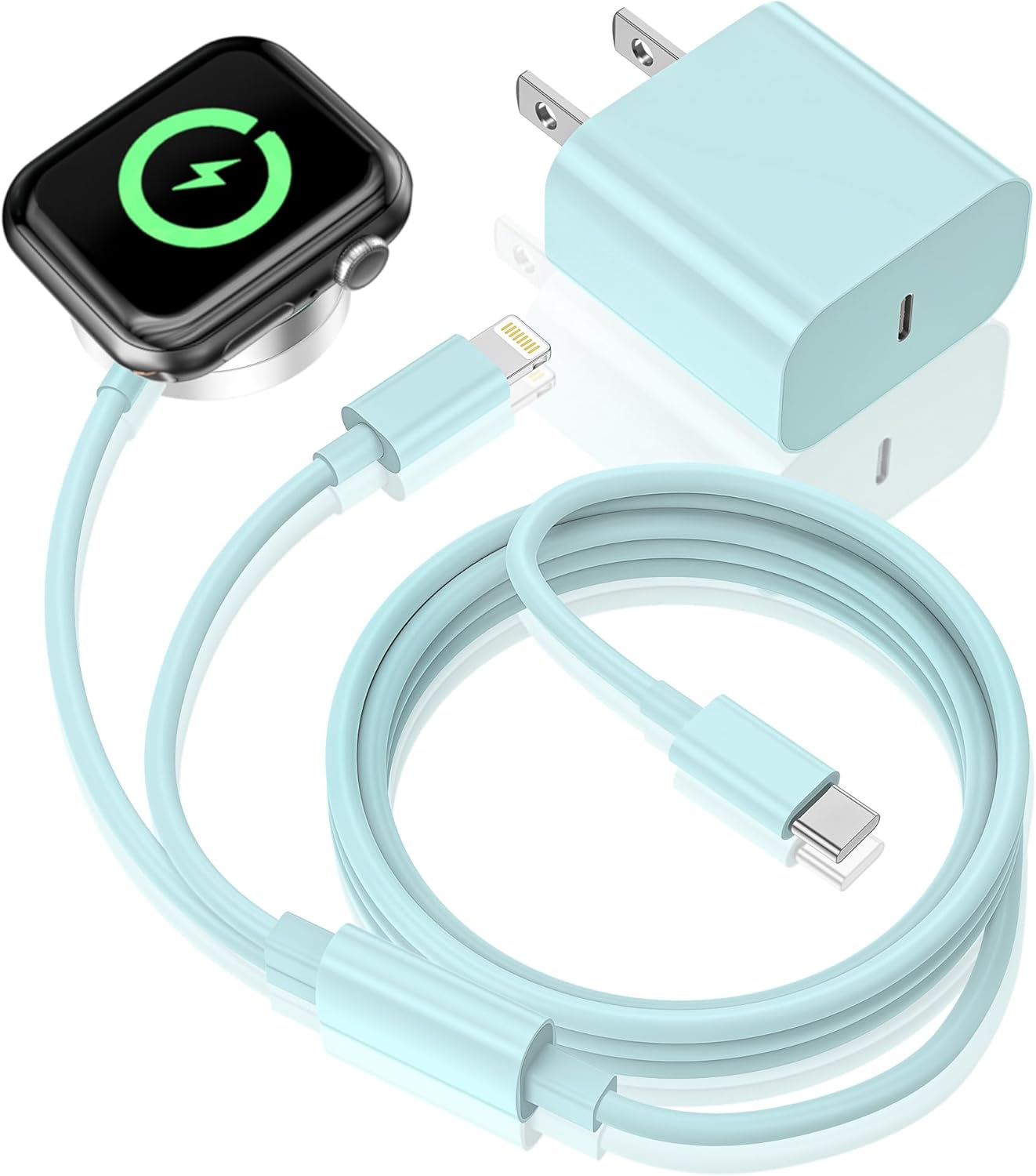 Cargador de Apple Watch, cargador rápido USB C 2 en 1 mejorado certificado Apple MFi, cable de carga magnético de 6 pies con bloque de cargador de