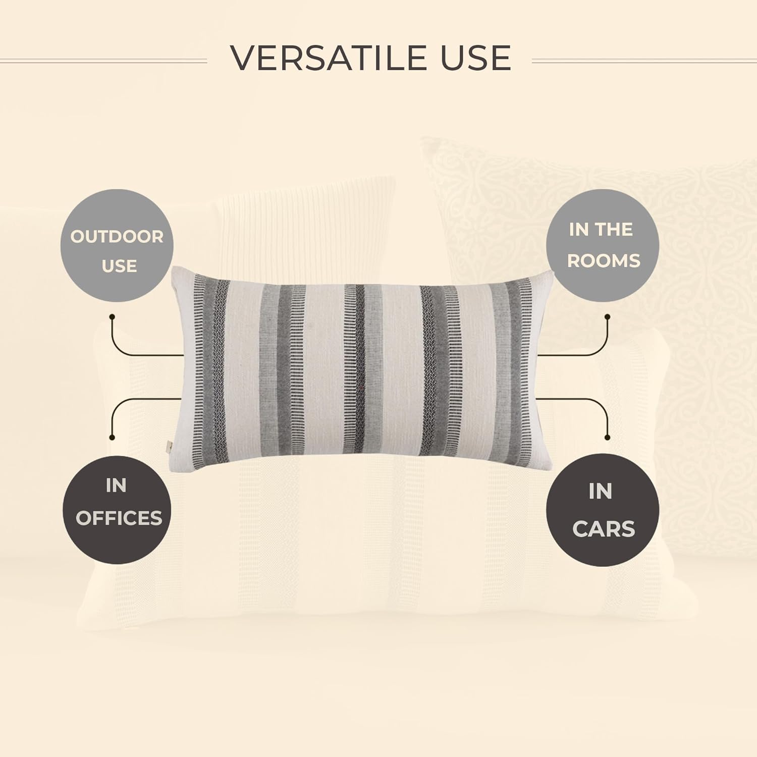 Funda de almohada 100% turca de algodón suave al tacto a rayas, estilo bohemio, rectangular, para sofá, sala de estar, cama, sofá, funda de almohada