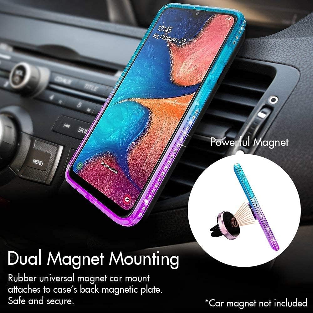 Silverback Funda para Galaxy A10S, funda holográfica con purpurina líquida móvil con soporte, anillo de parachoques de diamantes de imitación