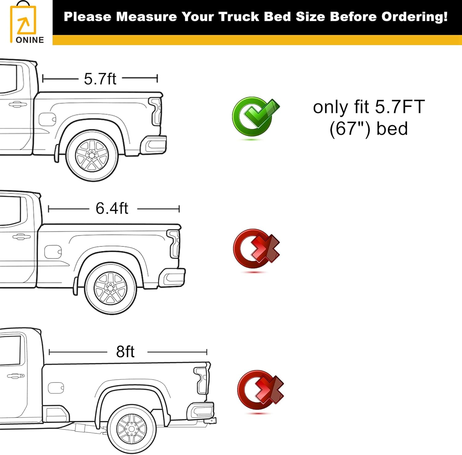 ONINE Cubierta rígida retráctil Tonneau de ajuste personalizado Dodge Ram 1500 2019-2024 con caja de 5.7 pies (67 pulgadas), no es compatible con
