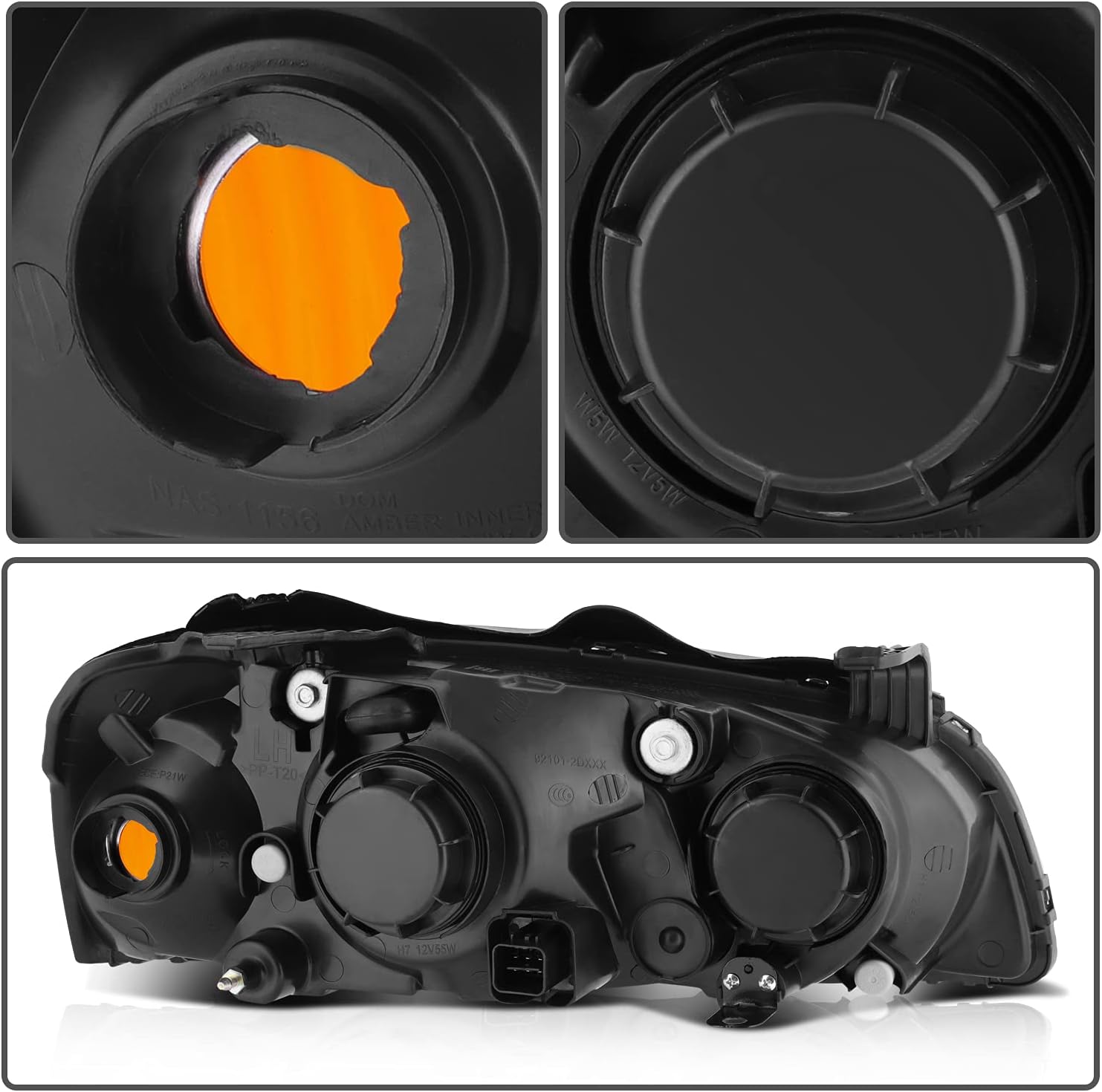ANPART Par de faros delanteros aptos para Hyundai Elantra 2004-2006, carcasa negra, reflector ámbar, lente transparente