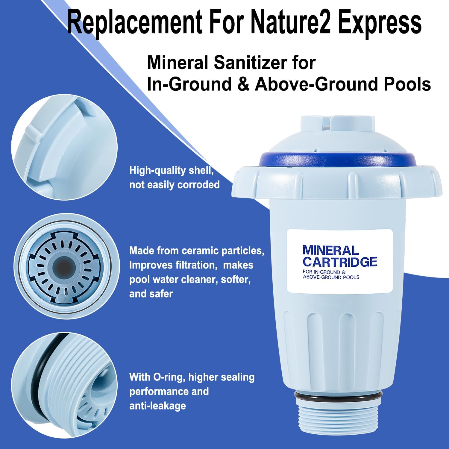 Kit de piezas de repuesto de cartucho mineral individual apto para desinfectantes de piscinas Nature2 Express, para piscinas sobre el suelo o en el