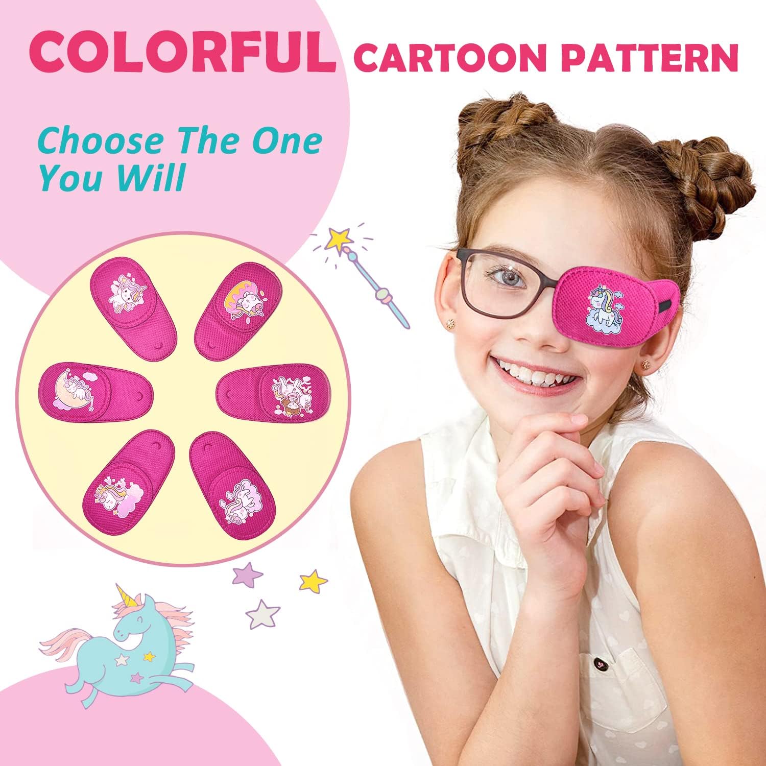 6 parches para ojos para niños y niñas, colorido y suave, parches para ojos perezosos para ojos izquierdos o derechos, más estilos (para cubrir el