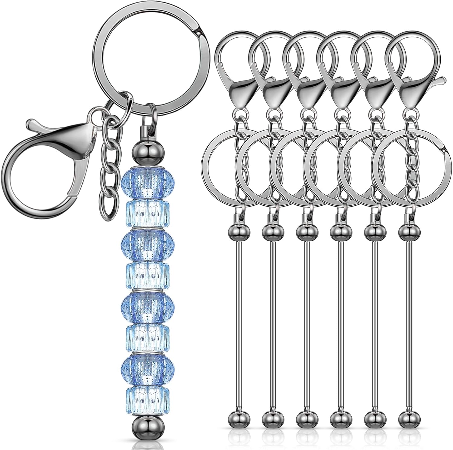 6 piezas de llaveros con cuentas, barras en blanco, llavero de cuentas de metal con cuentas para colgante, manualidades, joyería, regalo
