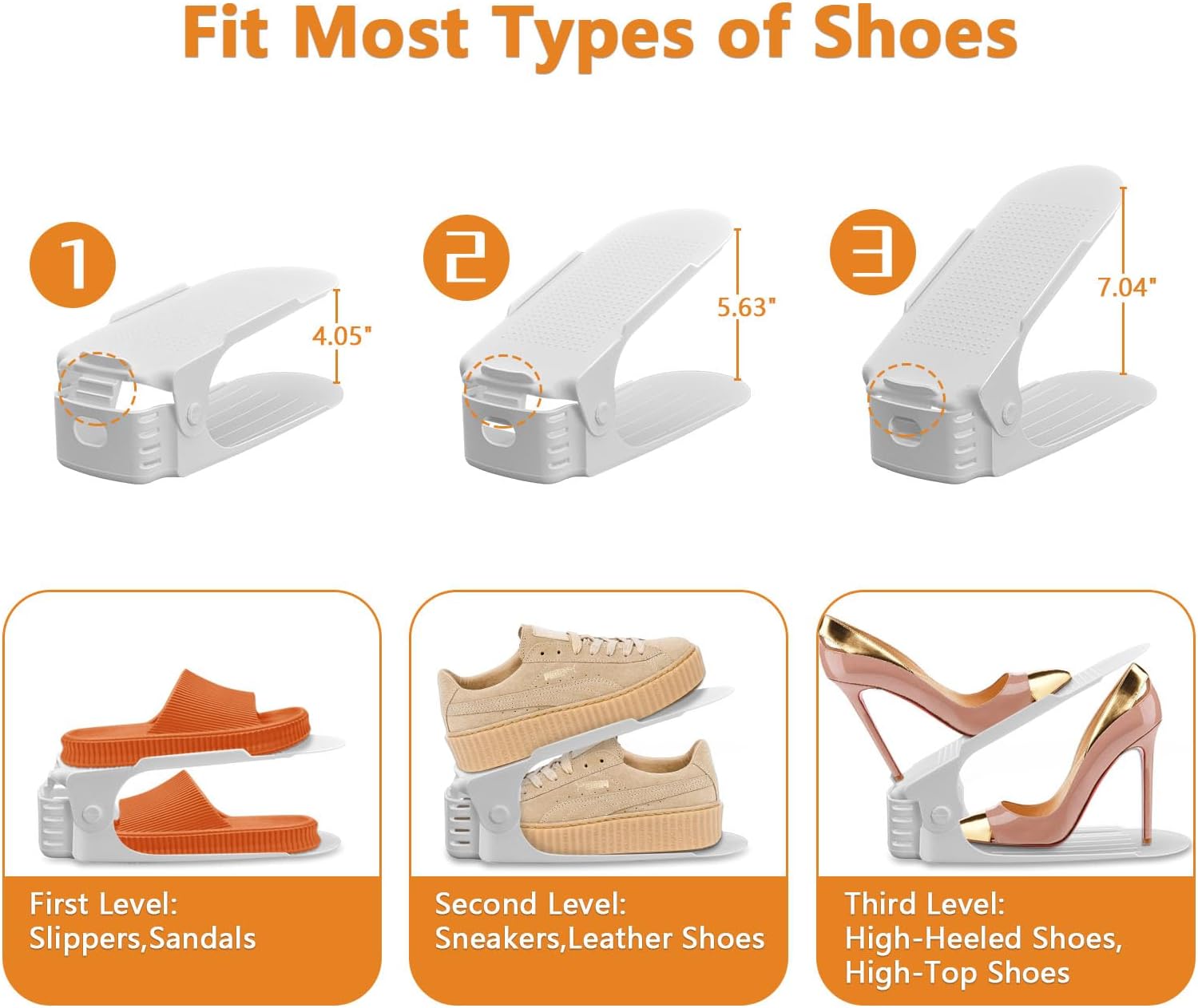 Paquete de 20 ranuras para zapatos, apilador de zapatos de almacenamiento con un 50% de ahorro de espacio, soporte ajustable de doble plataforma