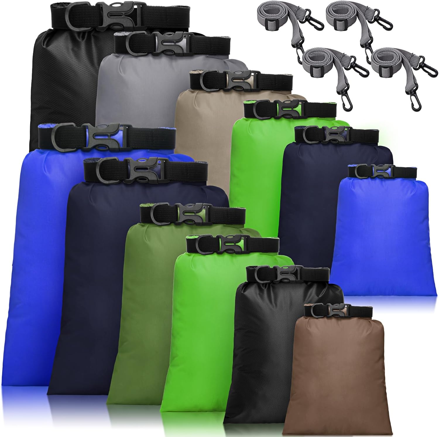 Shappy Juego de bolsas secas impermeables de 15 L+ 8 L +5 L+4 L+3 L+ 2 L y correa de hombro larga ajustable para kayak, rafting, canotaje,