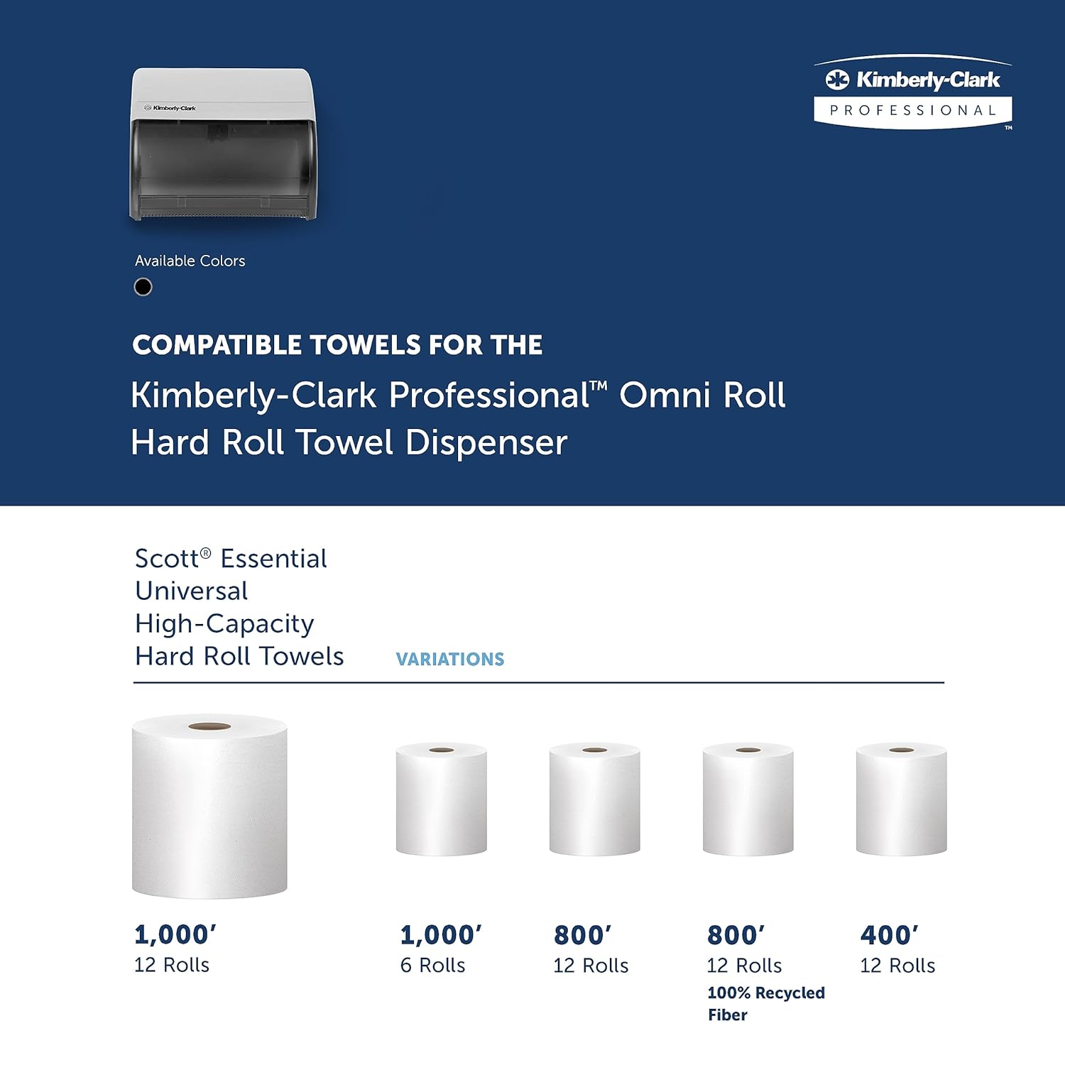 Kimberly-Clark Professional Omni Roll – Dispensador de toallas de rollo duro (09746), negro, para toallas de rollo de núcleo de 1.5 pulgadas,