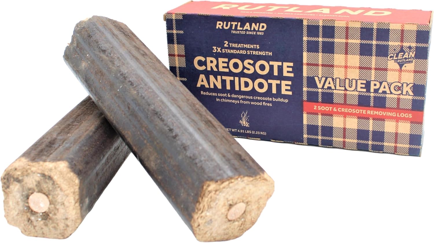 Rutland – Antídoto de creosota, troncos de fuego para limpieza de chimeneas, paquete de 2 recargas de creosota, 2.45 libras cada tratamiento
