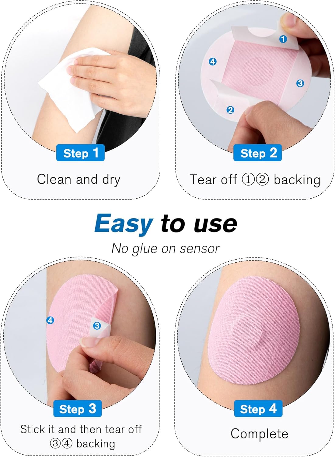 Paquete de 40 cubiertas de sensor Libre 3 impermeables, parches adhesivos para paquete trasero precortado Libre 3, cinta CGM sin pegamento en el