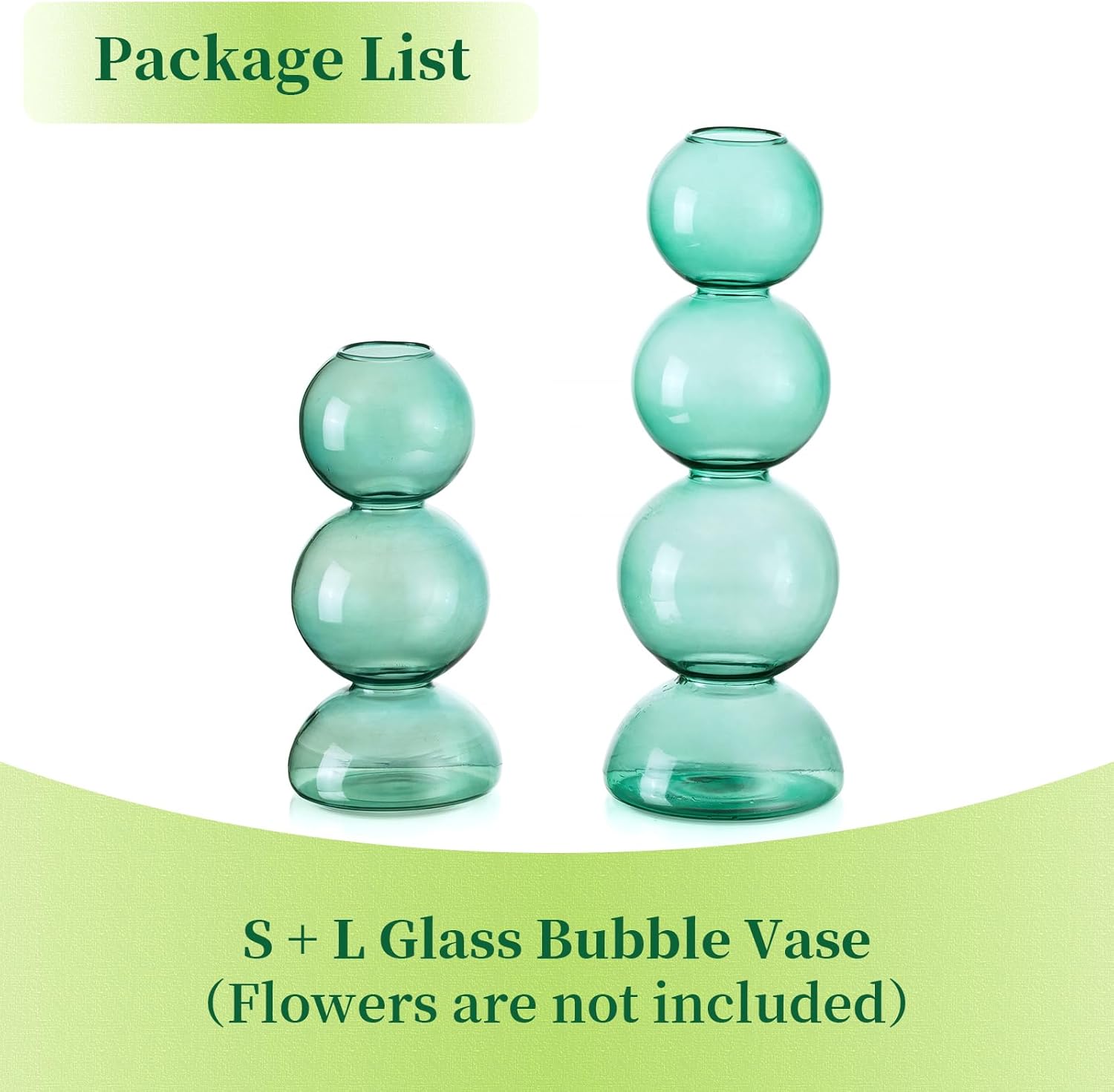 Hewory – Floreros de burbujas de vidrio para flores, 2 piezas, color verde, único, lindo jarrón de flores individuales para centros de mesa, jarrón