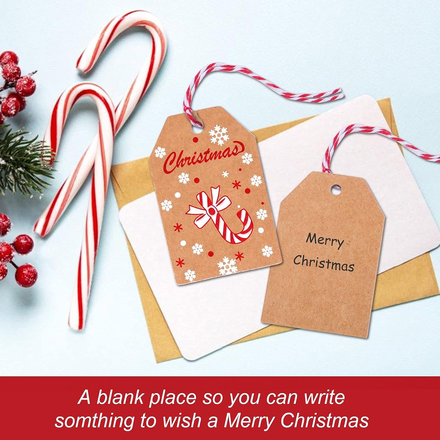 Paquete de 100 etiquetas de regalo de papel kraft de Navidad, etiquetas de papel kraft marrón navideño, etiquetas colgantes de Navidad con cuerda de