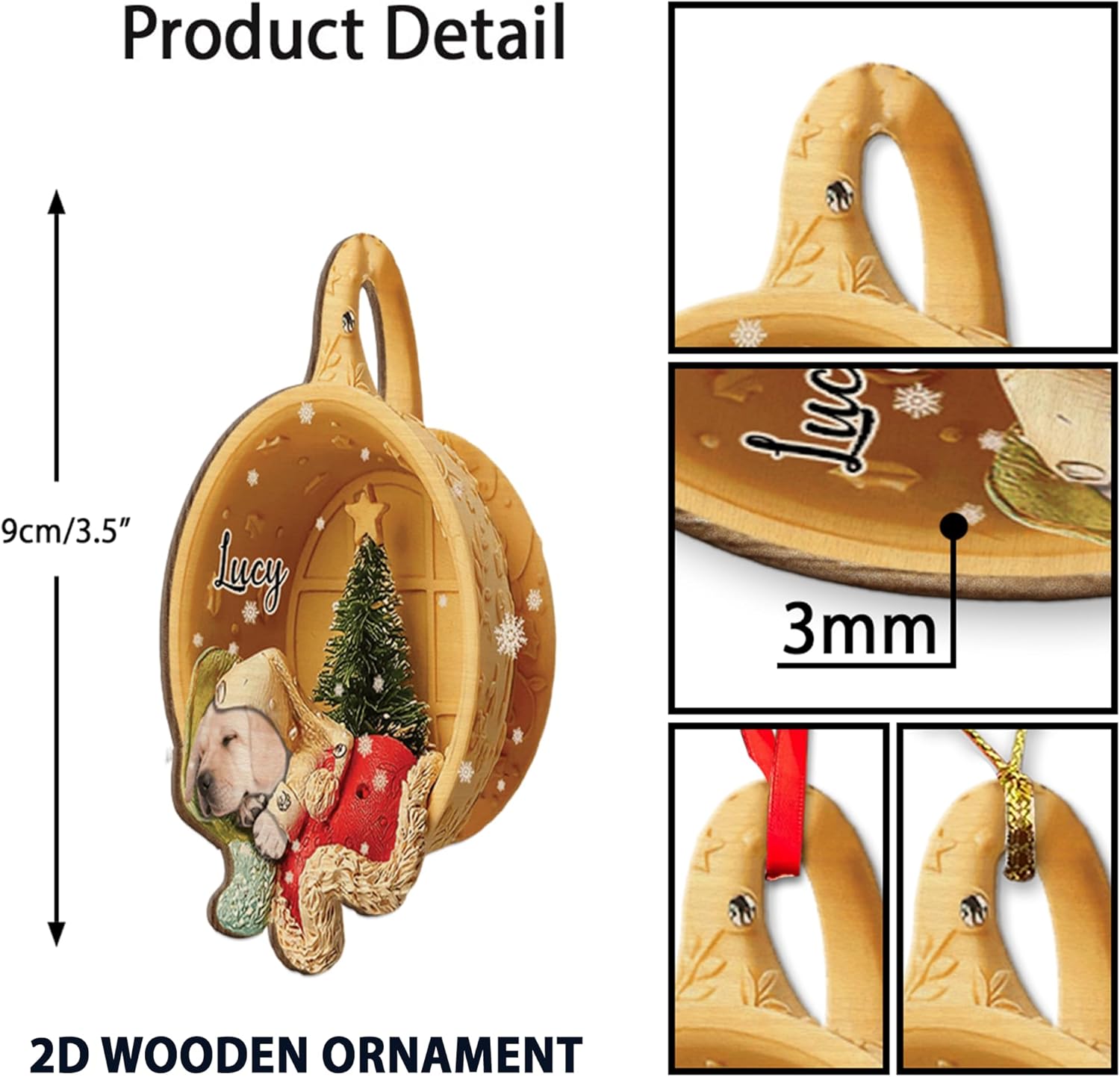 Adorno de Navidad personalizado de CatIn A Cup, adorno de Navidad acrílico plano 2D para perro, adorno de Navidad personalizado para perro,
