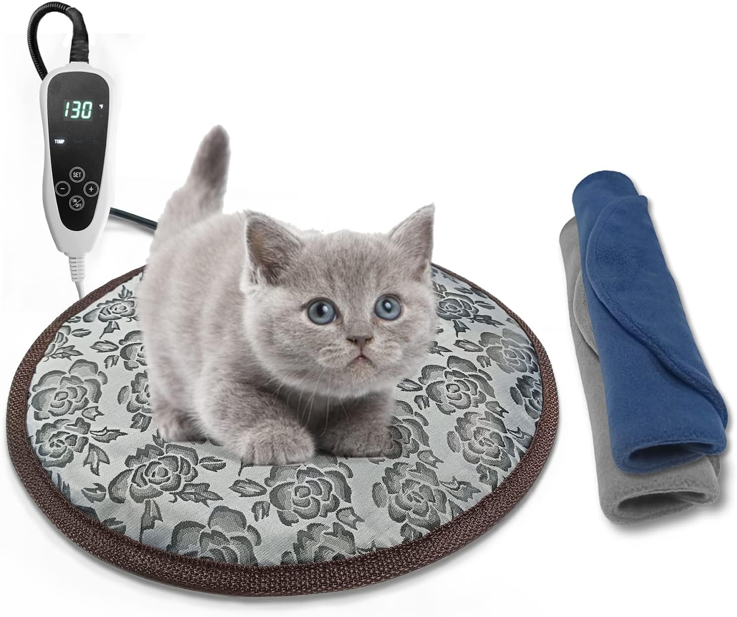 GOLOPET – Almohadilla térmica redonda para gatos de 15 pulgadas, almohadillas térmicas para mascotas para gatos, interruptor de termostato