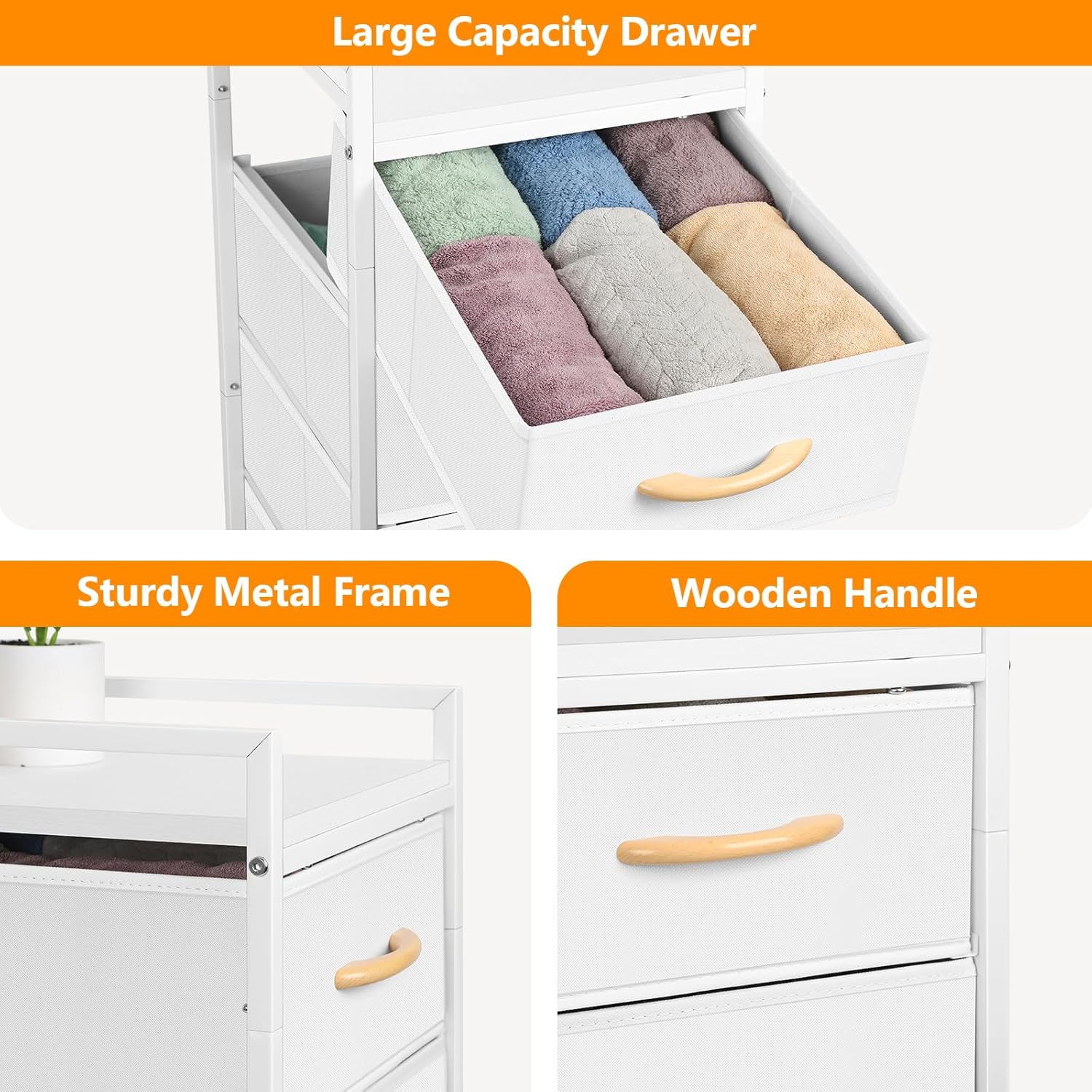 Cómoda de tela para dormitorio, 4 cajones con tablero de madera, organizador de almacenamiento vertical con ruedas, cajoneras para armario, sala de