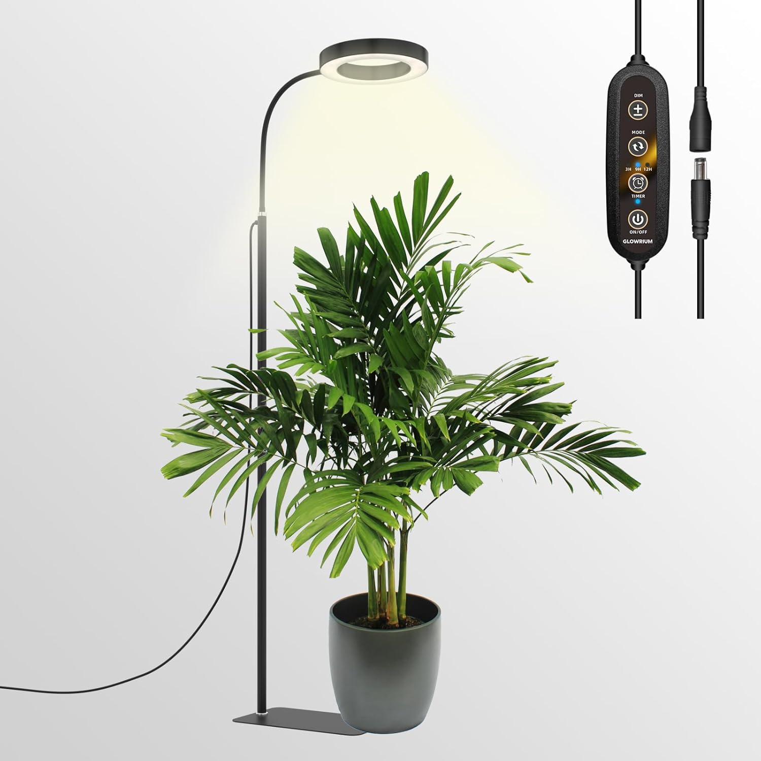 Luces de cultivo para plantas de interior, lámpara de pie LED de espectro completo de 20 W con soporte de altura y ángulo ajustables, luz negra para
