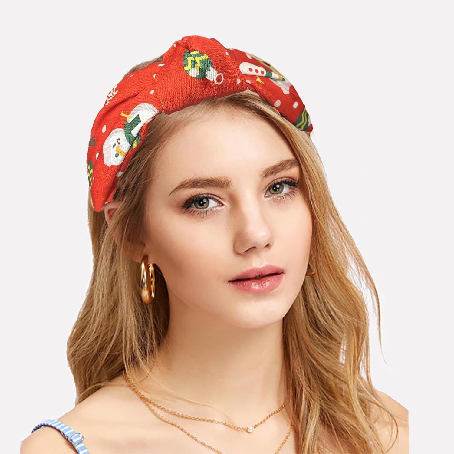 2 diademas anudadas de Navidad para mujeres y niñas, diademas verdes y rojas, lindos copos de nieve, Papá Noel, muñeco de nieve, árbol de Navidad,