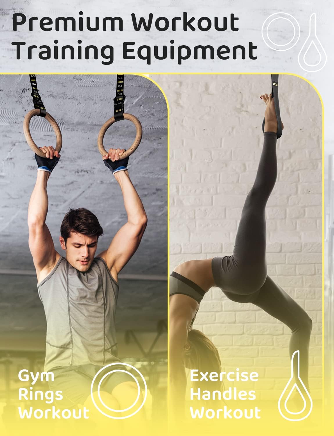 GHB Anillos de gimnasia de madera, anillos de entrenamiento de 1.25 pulgadas, correas numeradas ajustables, juegos de anillos para entrenamiento de