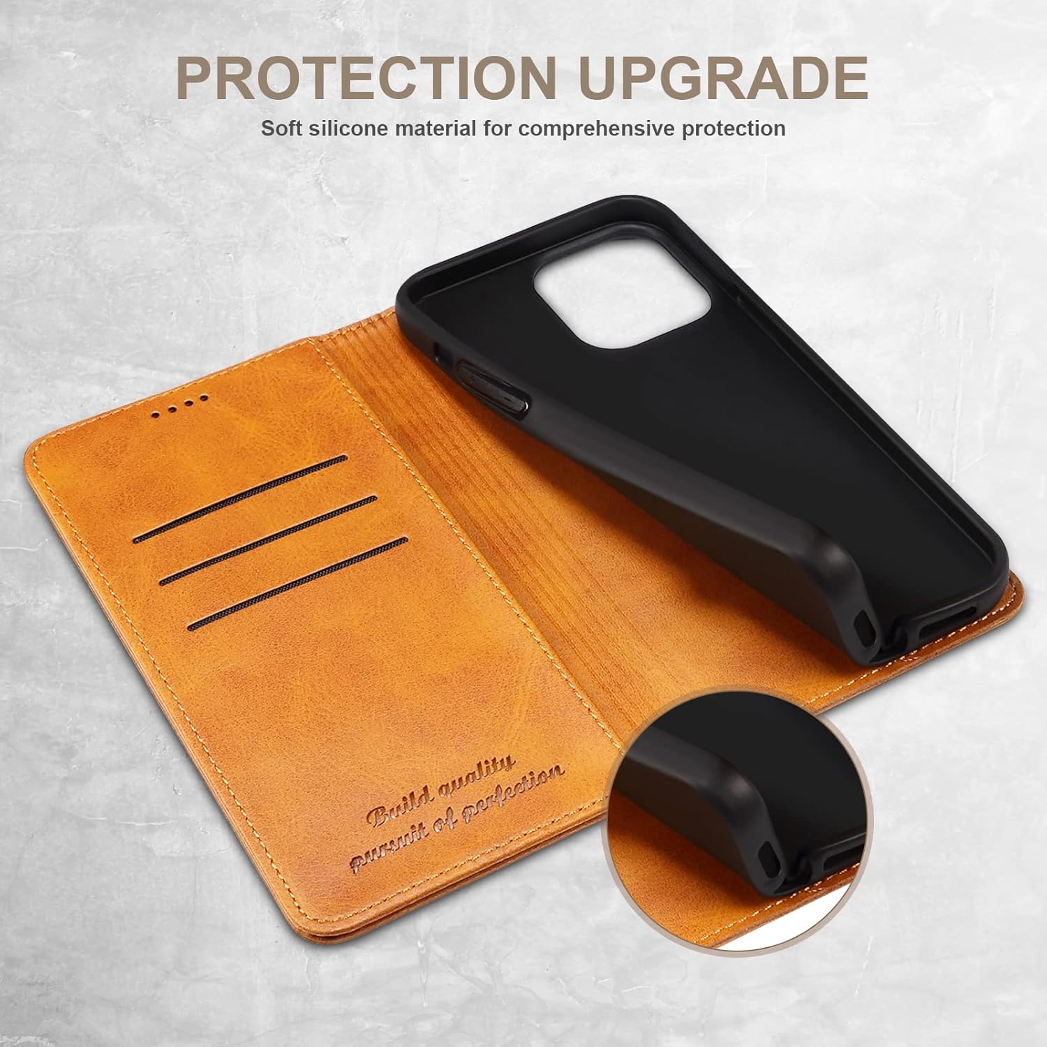 Funda para iPhone 15 Pro, funda de piel sintética de lujo con función atril y tarjetero magnético, a prueba de golpes, funda protectora para iPhone