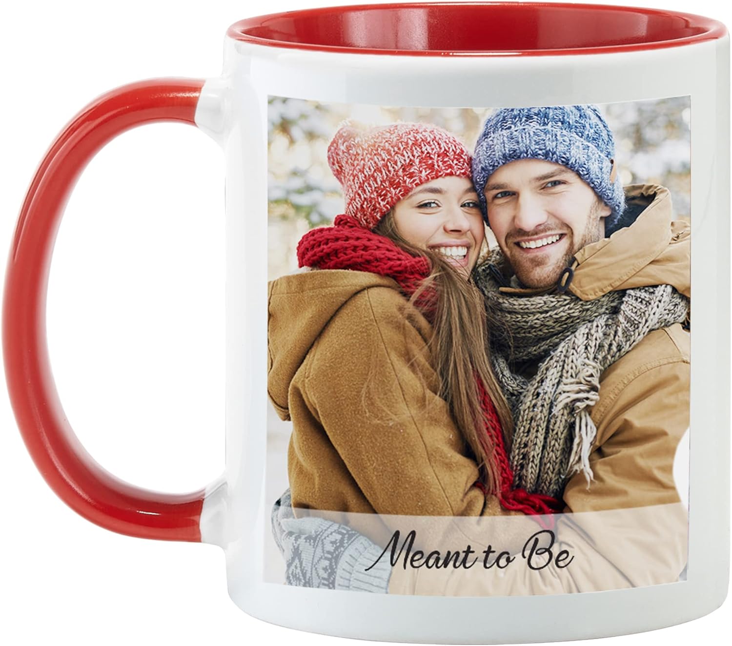 Let’s Make Memories Taza de fotos personalizada con mensaje  11 oz  Mango rojo  Para esposonovio  Para esposanovia