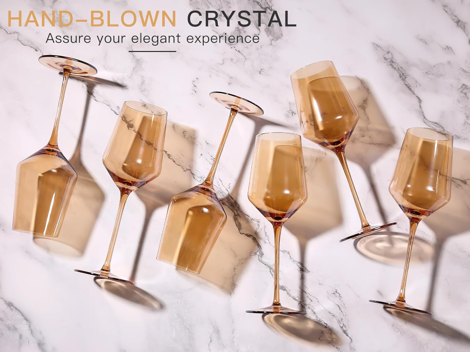 Physkoa Juego de 6 copas de vino de color ámbar, copas de vino ámbar con tallo de 15 onzas, perfectas para celebraciones de fiestas en casa,