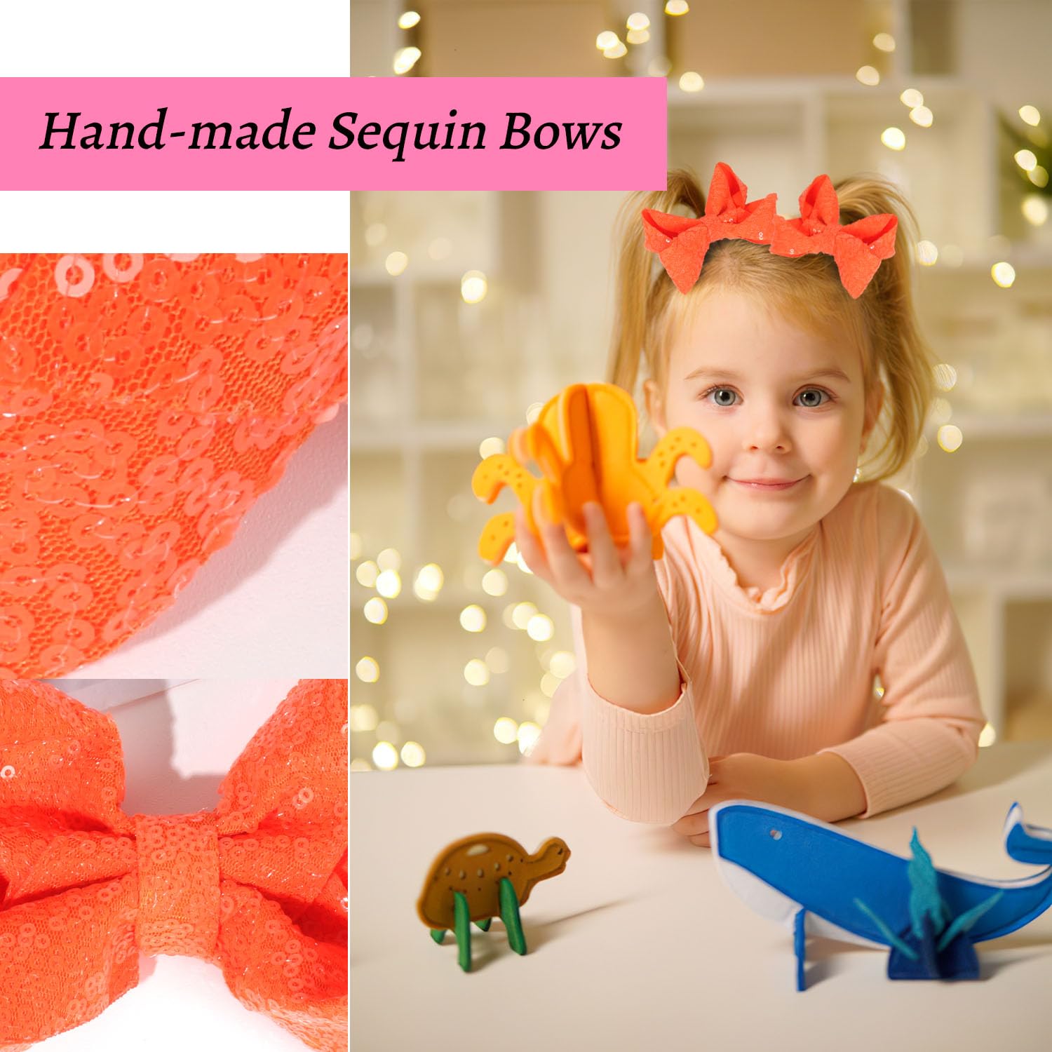 Lazos para el cabello de lentejuelas, 4 lazos con purpurina brillante con pinza para el pelo de cocodrilo para niñas pequeñas, niños y adolescentes,