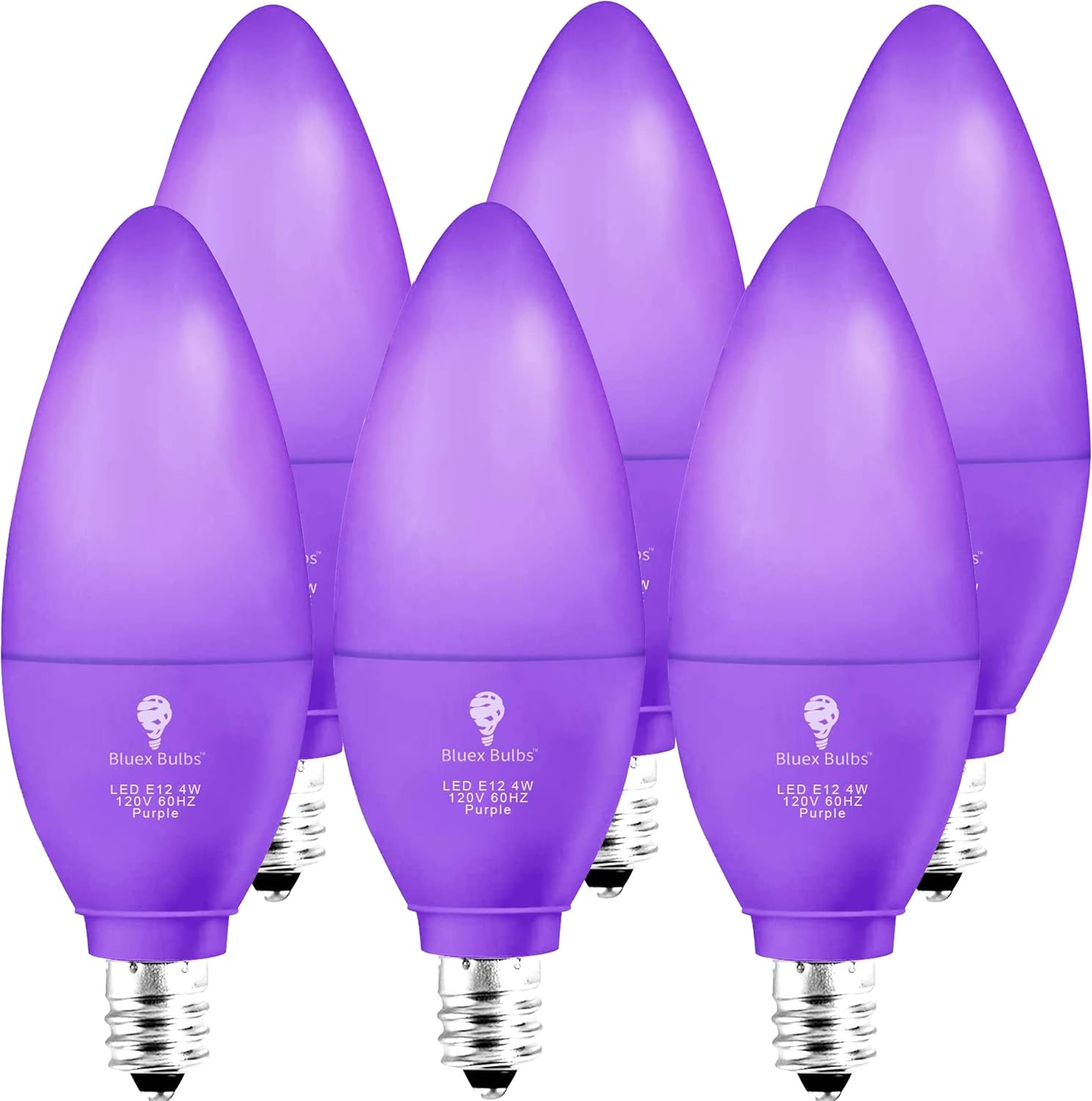 BlueX – Paquete de 6 bombillas LED moradas de 4 W (equivalente a 40 vatios) – Base E12 púrpura bombilla LED morada, decoración de fiestas, porche,
