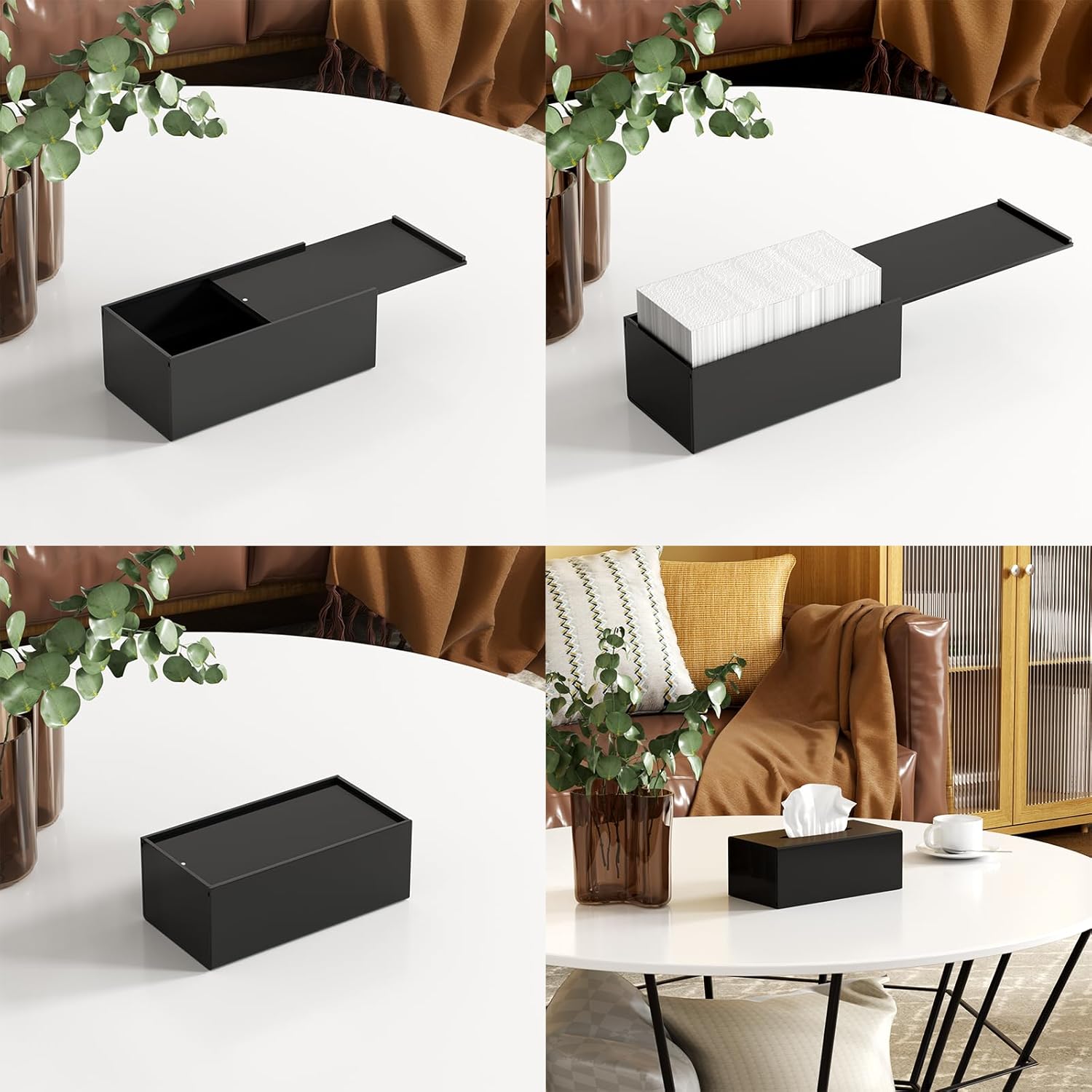 FEMELI Funda de acrílico para caja de pañuelos, dispensador rectangular para baño, cocina, dormitorio, oficina con parte inferior de bloqueo