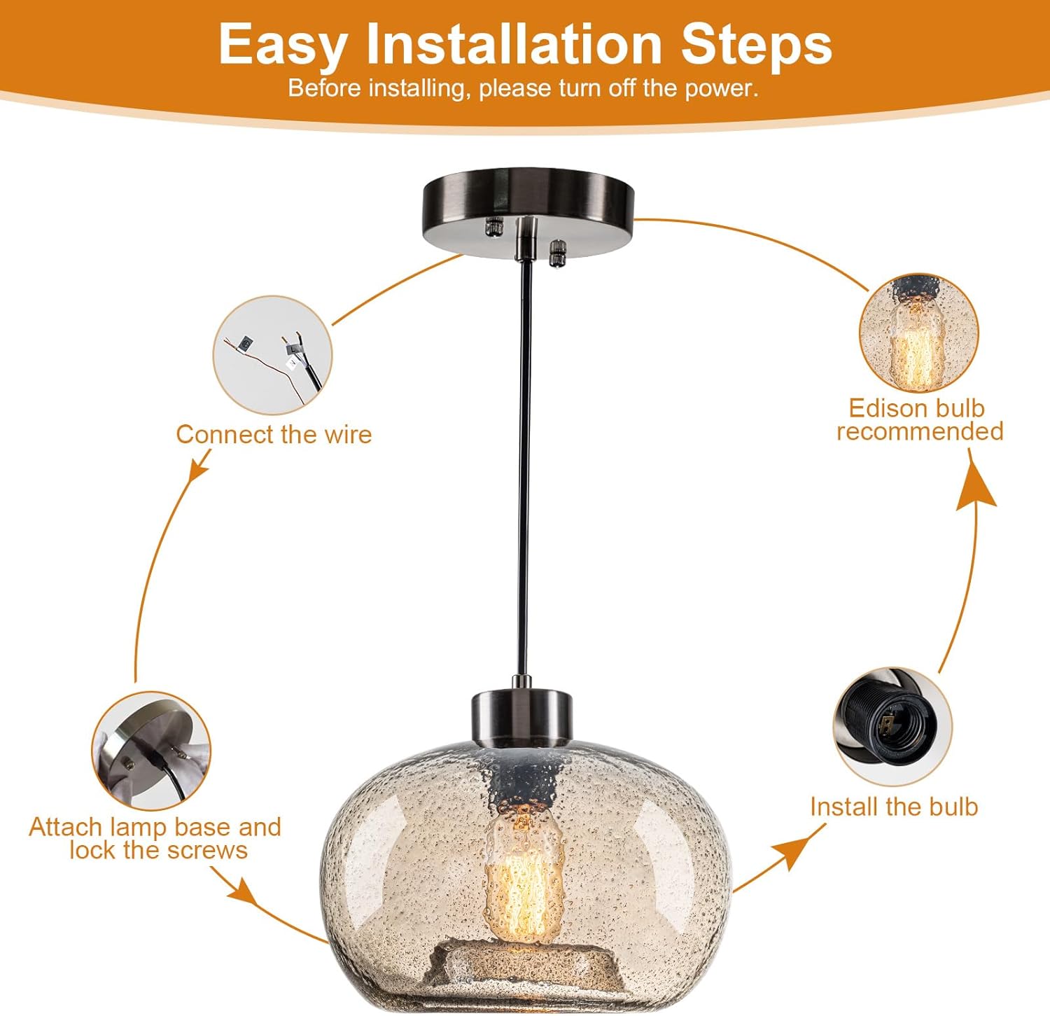 HASUN Paquete de 2 luces colgantes de cristal, 9.2 pulgadas de cocina, luces colgantes sobre la isla, calabaza moderna de mármol ámbar colgante de