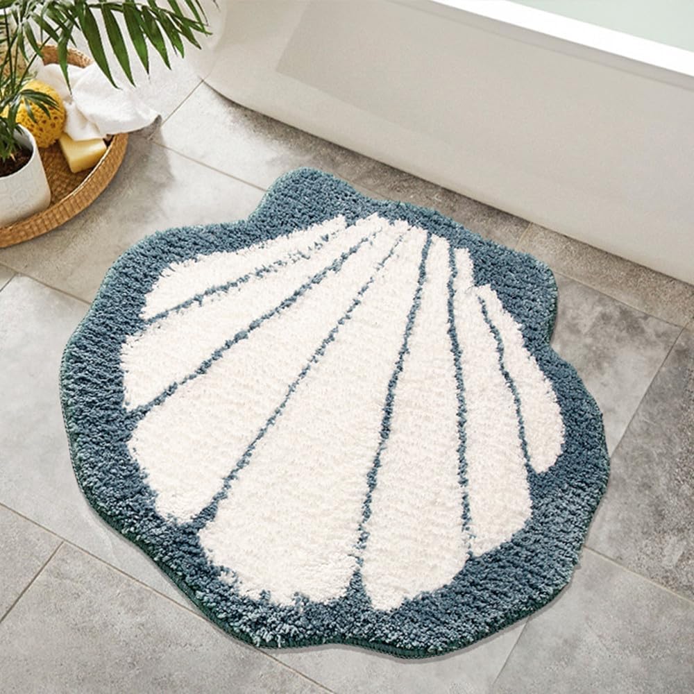 XYRuiHang Lindas alfombras de baño con forma de concha, peludas, esponjosas, irregulares, antideslizantes, absorbentes, para bañera, cómodas y