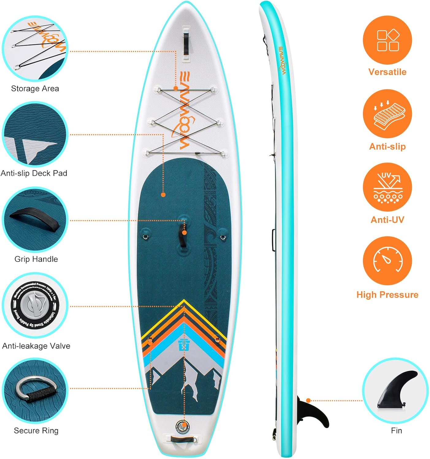 WOOWAVE – Tabla de remo inflable de pie de 10 pies 2 pulgadas  11 pies 6 pulgadas de ancho plataforma antideslizante, accesorios de SUP de primera