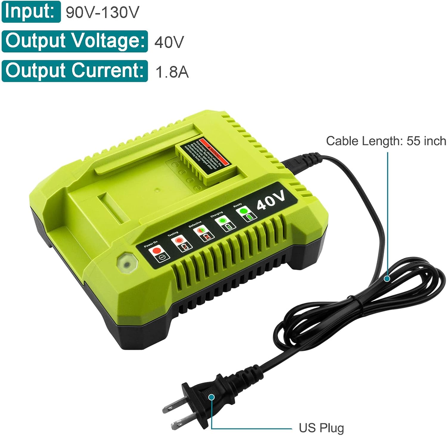 ADVTRONICS Cargador OP401 de iones de litio de 40 voltios compatible con batería Ryobi de 40 V OP4026 OP40201 OP40401 OP4050 OP4050A OP40501 OP40601
