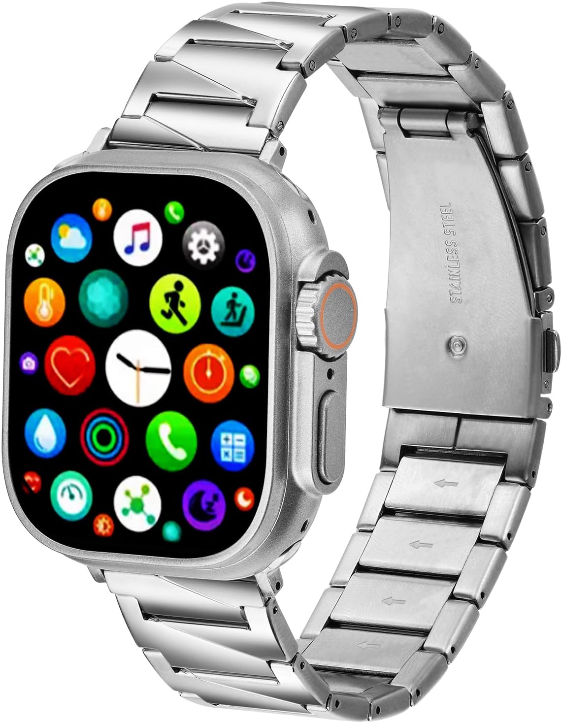 Correa compatible con Apple Watch de 1.929 in 1.772 in 1.732 in 1.654 in 1.614 in 1.575 in 1.496 in, correa de acero inoxidable sólido para iWatch