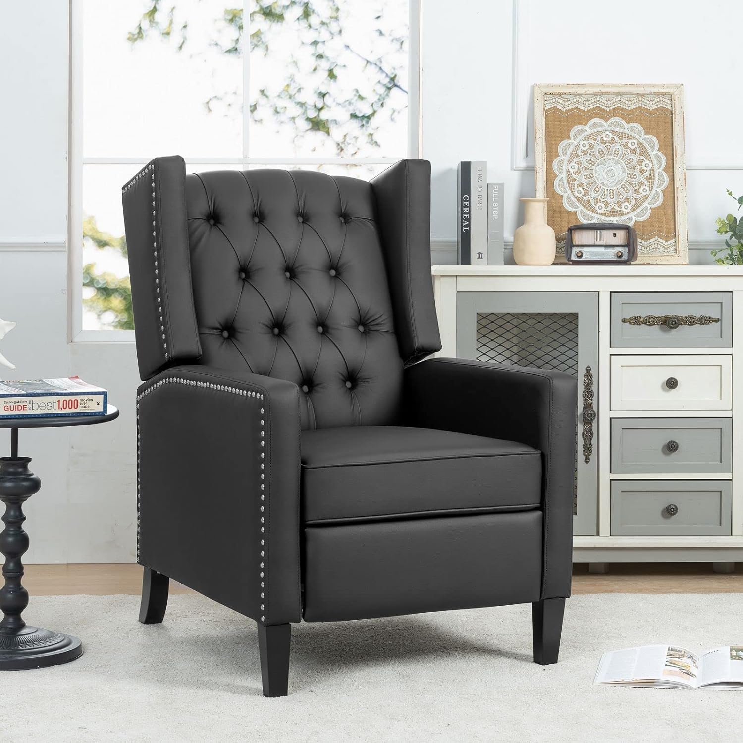 Silla reclinable para adultos, silla de piel sintética con respaldo de ala, sillas decorativas modernas de mediados de siglo, sillón reclinable con